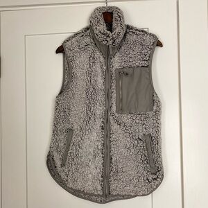 Abercrombie & Fitch Sherpa Fleece Vest, Pockets, Zippered Front, Grey - Small